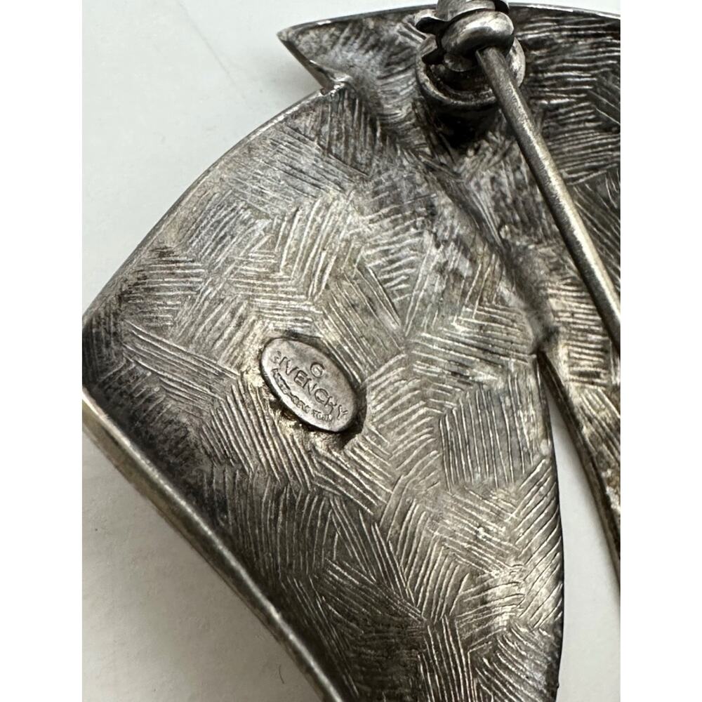 Vintage Signed GIVENCHY Silver Tone HUGE Abstract Shaped Brooch Pin - Picture 2 of 3